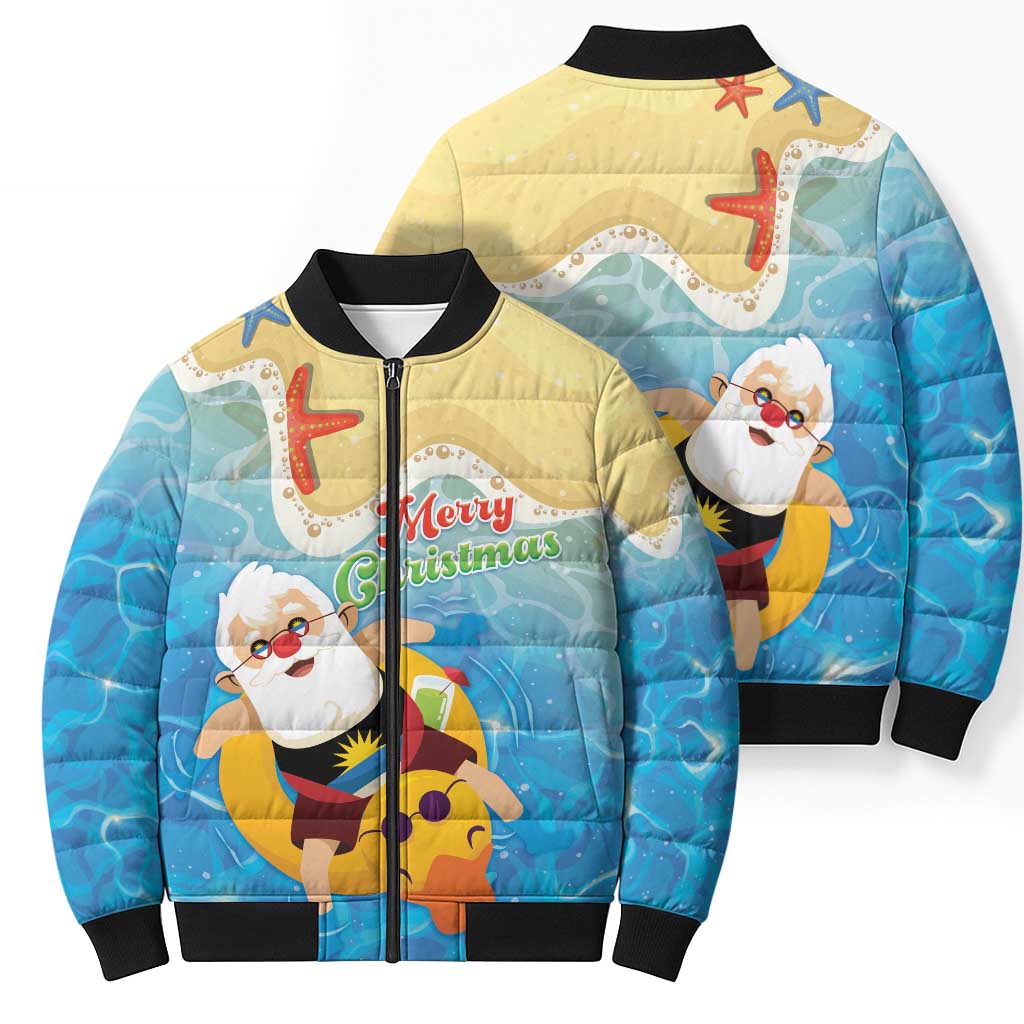 Antigua and Barbuda Christmas Bomber Puffer Jacket Chilling Santa - Wonder Print Shop