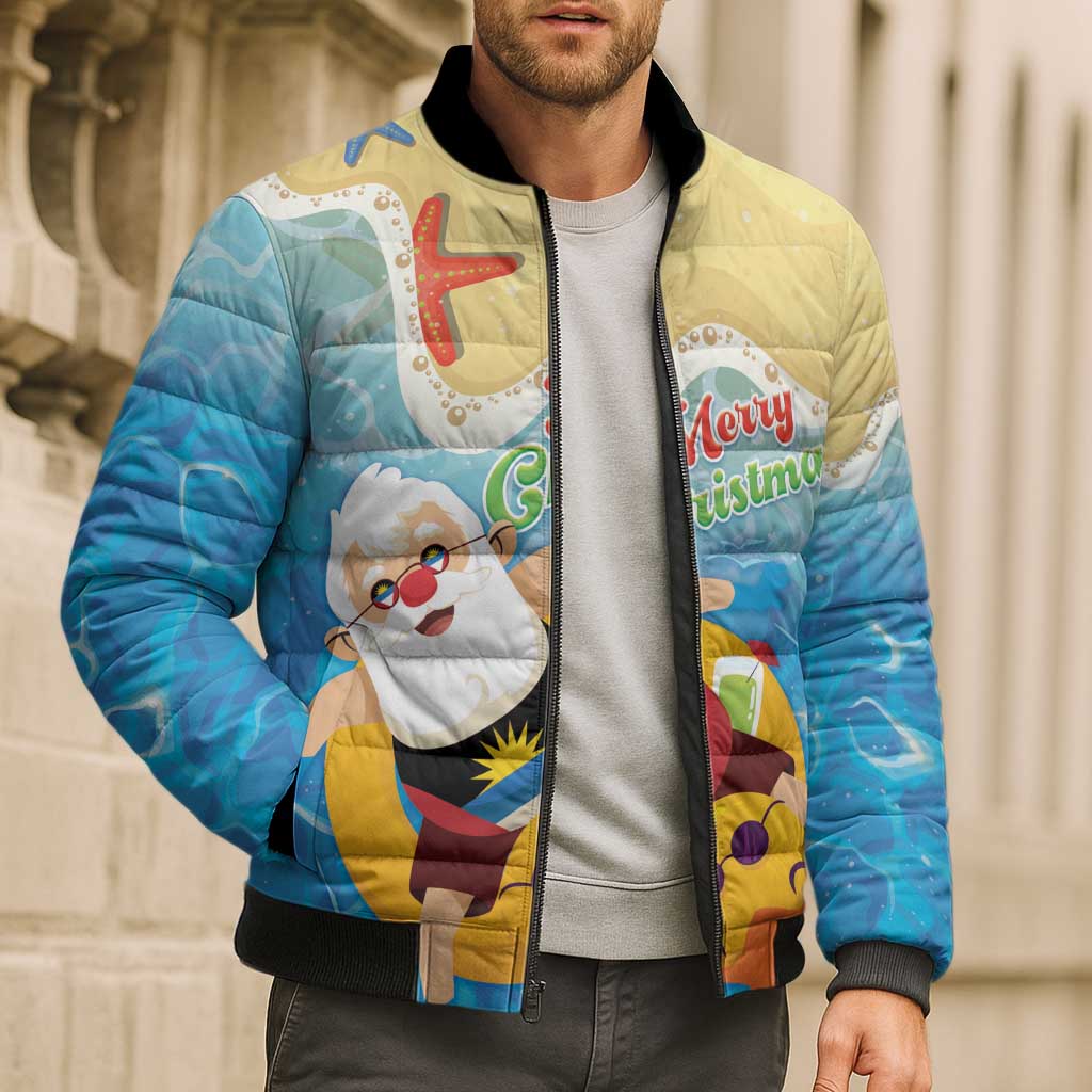 Antigua and Barbuda Christmas Bomber Puffer Jacket Chilling Santa - Wonder Print Shop