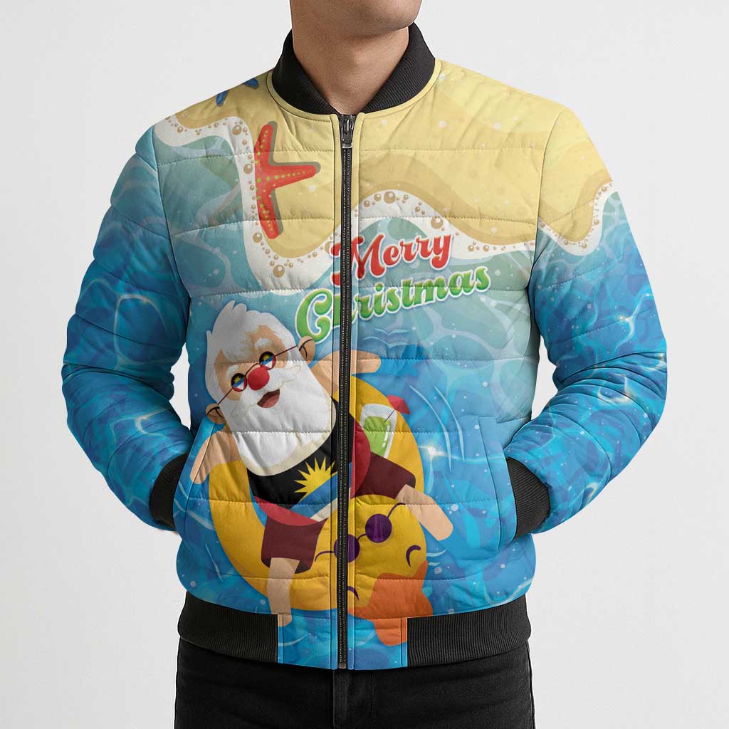 Antigua and Barbuda Christmas Bomber Puffer Jacket Chilling Santa - Wonder Print Shop