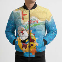 Antigua and Barbuda Christmas Bomber Puffer Jacket Chilling Santa - Wonder Print Shop