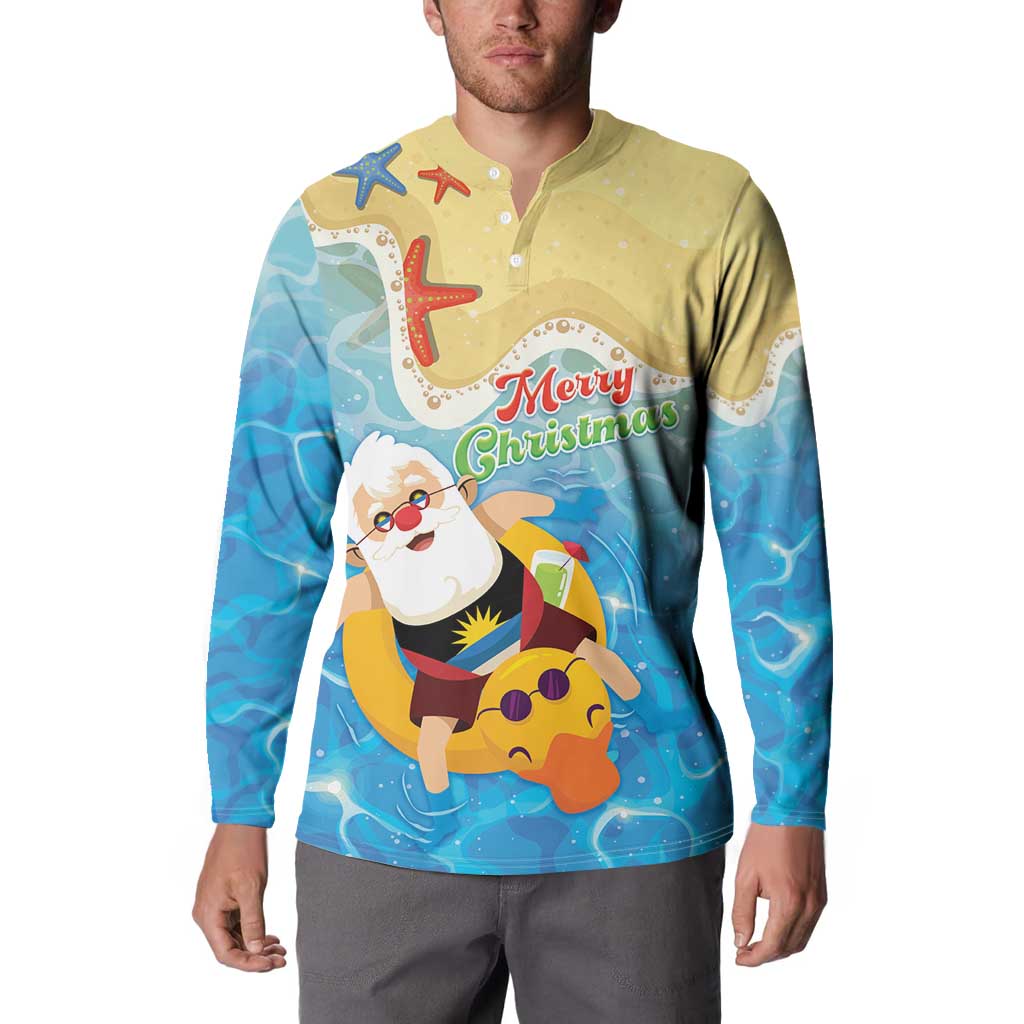 Antigua and Barbuda Christmas Button Sweatshirt Chilling Santa - Wonder Print Shop