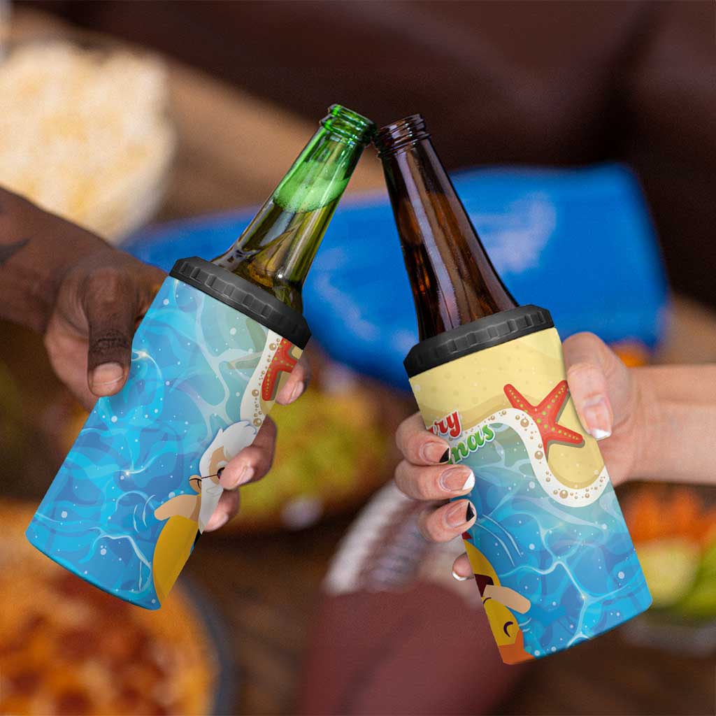 Antigua and Barbuda Christmas 4 in 1 Can Cooler Tumbler Chilling Santa - Wonder Print Shop