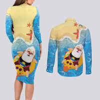 Antigua and Barbuda Christmas Couples Matching Long Sleeve Bodycon Dress and Long Sleeve Button Shirt Chilling Santa - Wonder Print Shop