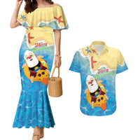 Antigua and Barbuda Christmas Couples Matching Mermaid Dress and Hawaiian Shirt Chilling Santa - Wonder Print Shop