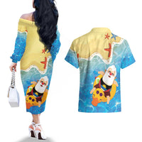 Antigua and Barbuda Christmas Couples Matching Off The Shoulder Long Sleeve Dress and Hawaiian Shirt Chilling Santa - Wonder Print Shop