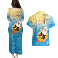 Antigua and Barbuda Christmas Couples Matching Puletasi and Hawaiian Shirt Chilling Santa - Wonder Print Shop
