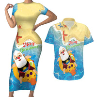 Antigua and Barbuda Christmas Couples Matching Short Sleeve Bodycon Dress and Hawaiian Shirt Chilling Santa - Wonder Print Shop