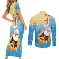 Antigua and Barbuda Christmas Couples Matching Short Sleeve Bodycon Dress and Long Sleeve Button Shirt Chilling Santa - Wonder Print Shop