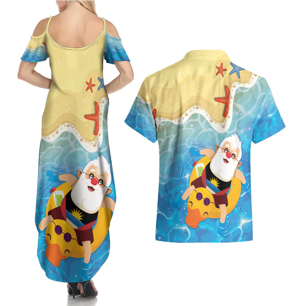 Antigua and Barbuda Christmas Couples Matching Summer Maxi Dress and Hawaiian Shirt Chilling Santa - Wonder Print Shop