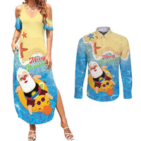Antigua and Barbuda Christmas Couples Matching Summer Maxi Dress and Long Sleeve Button Shirt Chilling Santa - Wonder Print Shop