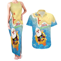 Antigua and Barbuda Christmas Couples Matching Tank Maxi Dress and Hawaiian Shirt Chilling Santa - Wonder Print Shop