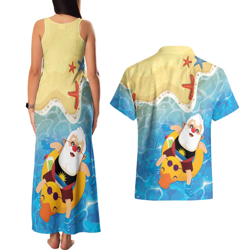 Antigua and Barbuda Christmas Couples Matching Tank Maxi Dress and Hawaiian Shirt Chilling Santa - Wonder Print Shop