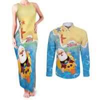 Antigua and Barbuda Christmas Couples Matching Tank Maxi Dress and Long Sleeve Button Shirt Chilling Santa - Wonder Print Shop