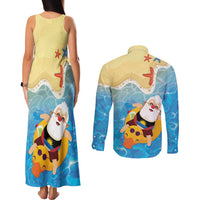 Antigua and Barbuda Christmas Couples Matching Tank Maxi Dress and Long Sleeve Button Shirt Chilling Santa - Wonder Print Shop