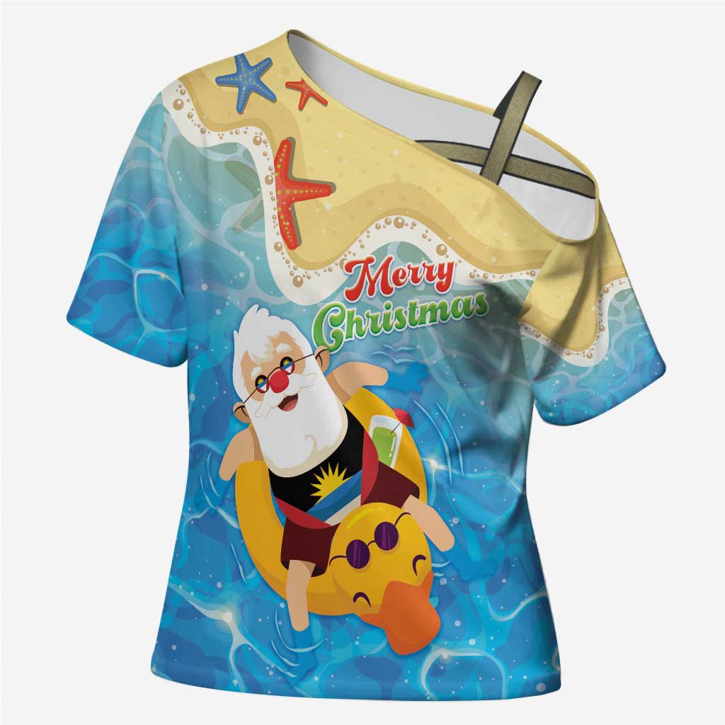 Antigua and Barbuda Christmas Cross Shoulder Shirt Chilling Santa - Wonder Print Shop