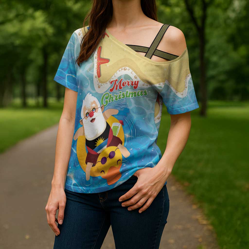 Antigua and Barbuda Christmas Cross Shoulder Shirt Chilling Santa - Wonder Print Shop