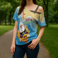 Antigua and Barbuda Christmas Cross Shoulder Shirt Chilling Santa - Wonder Print Shop