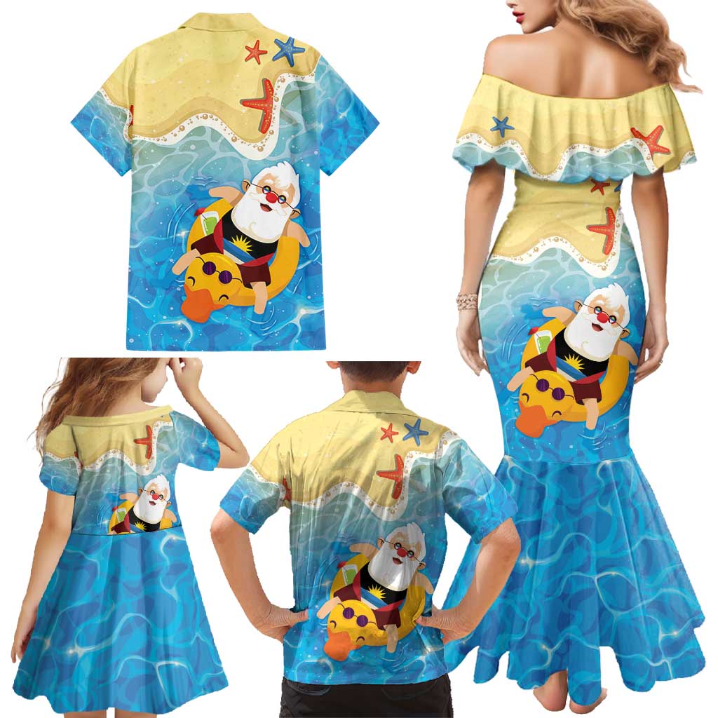 Antigua and Barbuda Christmas Family Matching Mermaid Dress and Hawaiian Shirt Chilling Santa - Wonder Print Shop