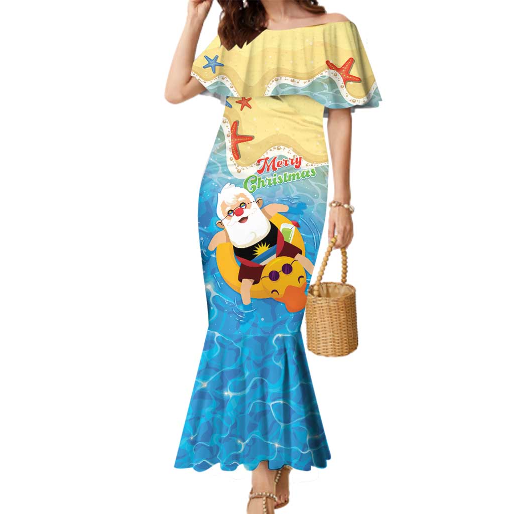 Antigua and Barbuda Christmas Family Matching Mermaid Dress and Hawaiian Shirt Chilling Santa - Wonder Print Shop