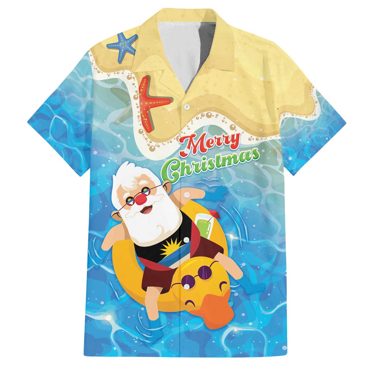 Antigua and Barbuda Christmas Family Matching Off The Shoulder Long Sleeve Dress and Hawaiian Shirt Chilling Santa - Wonder Print Shop