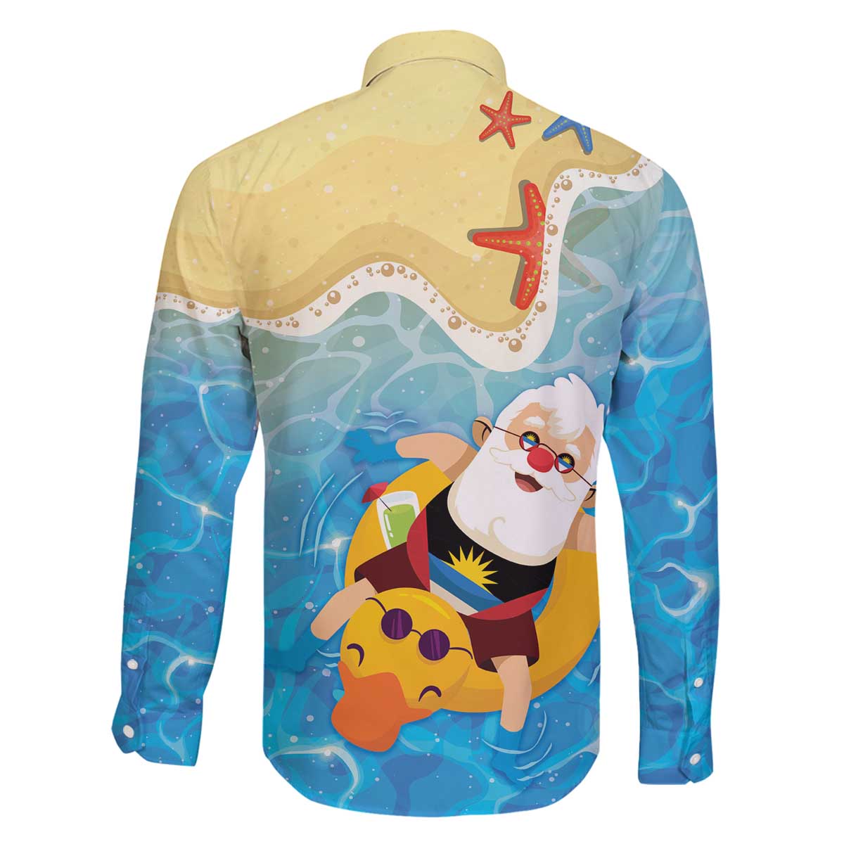 Antigua and Barbuda Christmas Family Matching Off The Shoulder Long Sleeve Dress and Hawaiian Shirt Chilling Santa - Wonder Print Shop