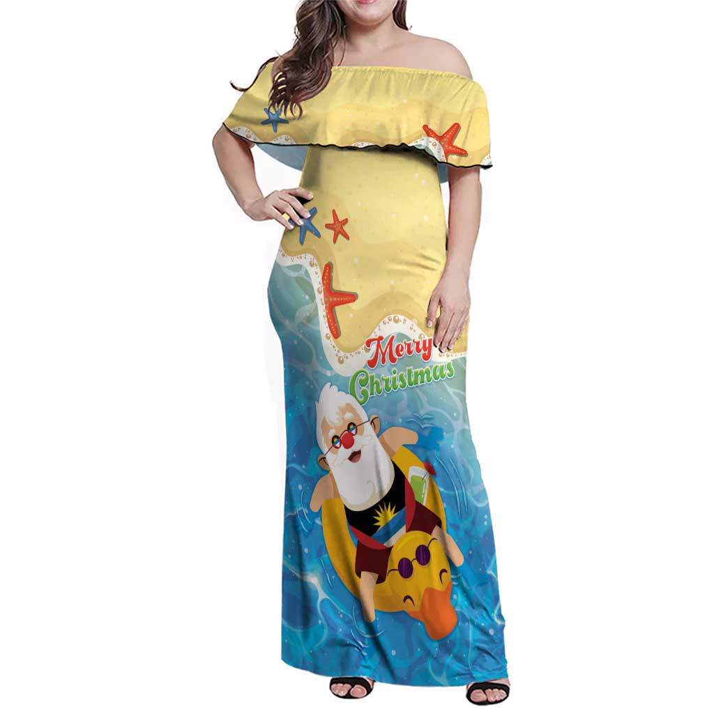 Antigua and Barbuda Christmas Family Matching Off Shoulder Maxi Dress and Hawaiian Shirt Chilling Santa - Wonder Print Shop