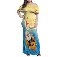 Antigua and Barbuda Christmas Family Matching Off Shoulder Maxi Dress and Hawaiian Shirt Chilling Santa - Wonder Print Shop