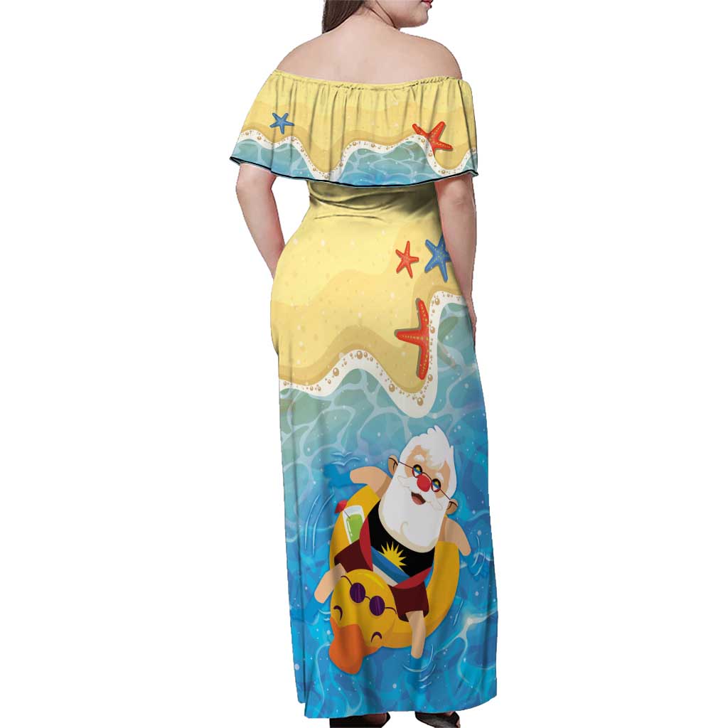 Antigua and Barbuda Christmas Family Matching Off Shoulder Maxi Dress and Hawaiian Shirt Chilling Santa - Wonder Print Shop