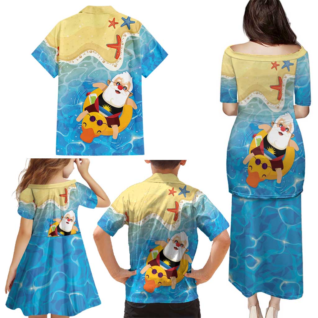 Antigua and Barbuda Christmas Family Matching Puletasi and Hawaiian Shirt Chilling Santa - Wonder Print Shop