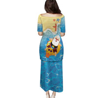 Antigua and Barbuda Christmas Family Matching Puletasi and Hawaiian Shirt Chilling Santa - Wonder Print Shop