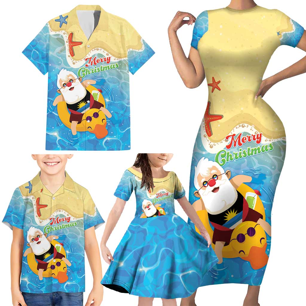 Antigua and Barbuda Christmas Family Matching Short Sleeve Bodycon Dress and Hawaiian Shirt Chilling Santa - Wonder Print Shop