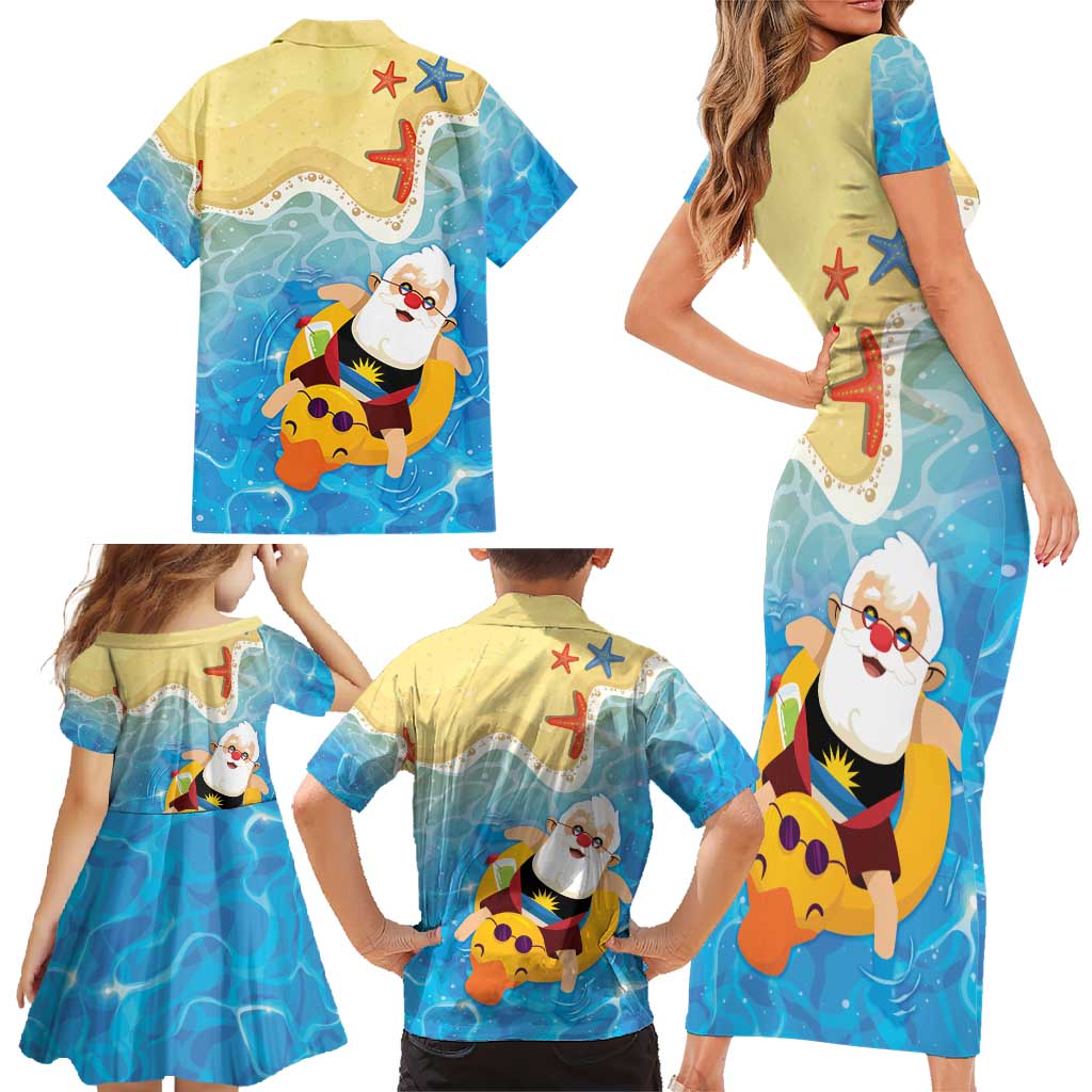 Antigua and Barbuda Christmas Family Matching Short Sleeve Bodycon Dress and Hawaiian Shirt Chilling Santa - Wonder Print Shop