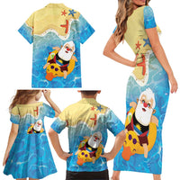 Antigua and Barbuda Christmas Family Matching Short Sleeve Bodycon Dress and Hawaiian Shirt Chilling Santa - Wonder Print Shop