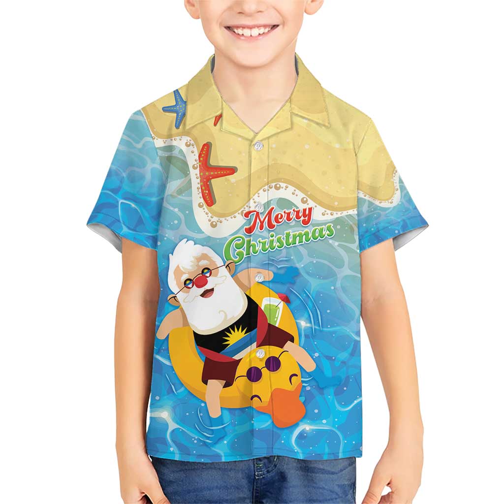 Antigua and Barbuda Christmas Family Matching Short Sleeve Bodycon Dress and Hawaiian Shirt Chilling Santa - Wonder Print Shop