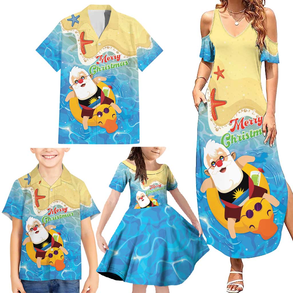Antigua and Barbuda Christmas Family Matching Summer Maxi Dress and Hawaiian Shirt Chilling Santa - Wonder Print Shop