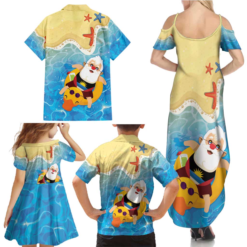 Antigua and Barbuda Christmas Family Matching Summer Maxi Dress and Hawaiian Shirt Chilling Santa - Wonder Print Shop