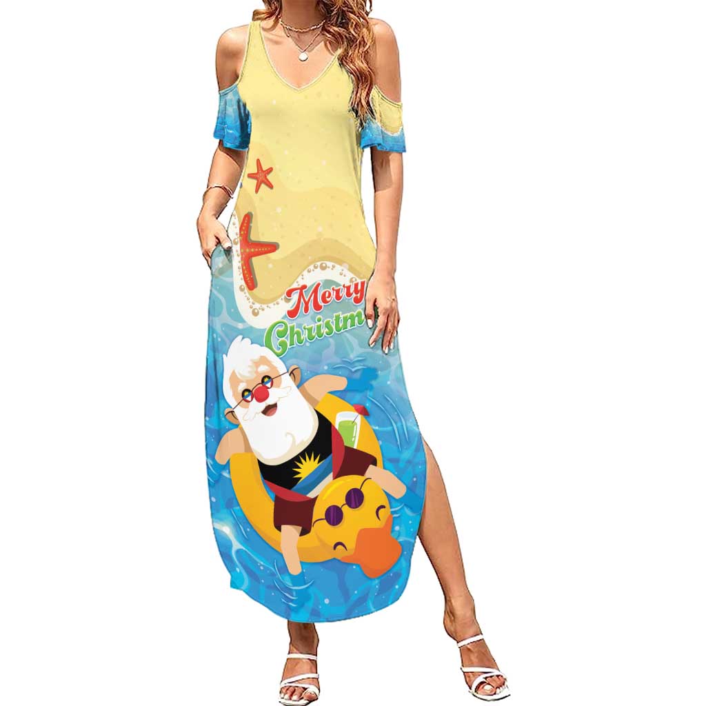 Antigua and Barbuda Christmas Family Matching Summer Maxi Dress and Hawaiian Shirt Chilling Santa - Wonder Print Shop