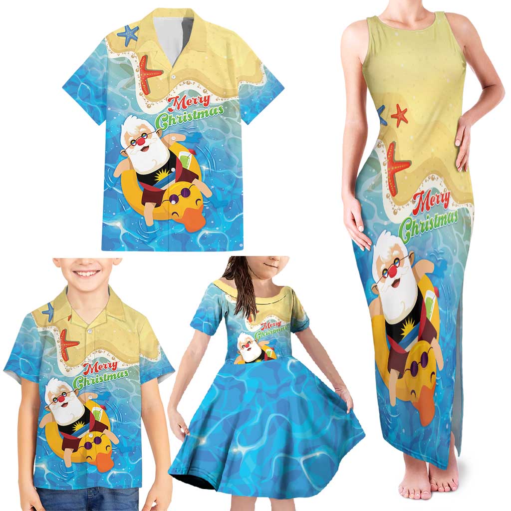 Antigua and Barbuda Christmas Family Matching Tank Maxi Dress and Hawaiian Shirt Chilling Santa - Wonder Print Shop