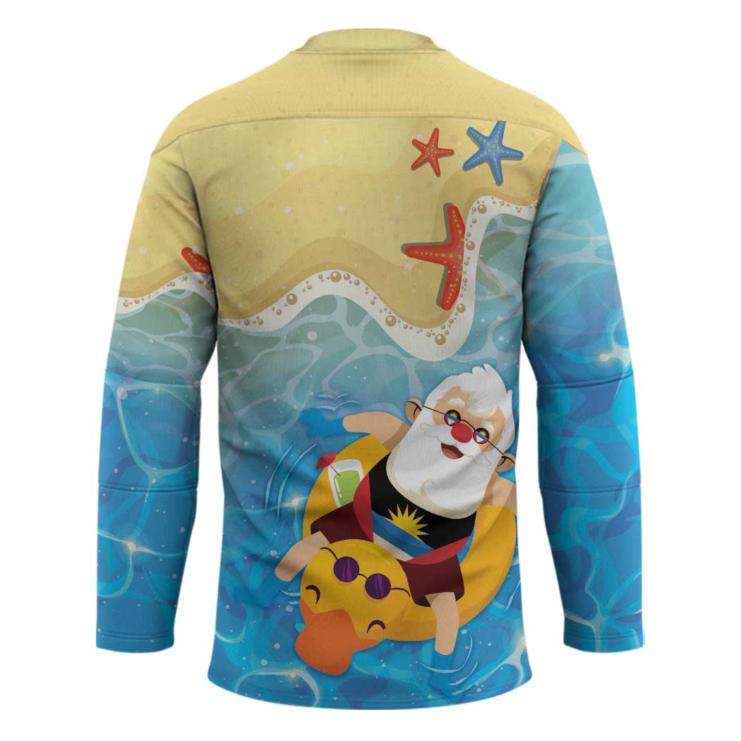 Antigua and Barbuda Christmas Hockey Jersey Chilling Santa - Wonder Print Shop