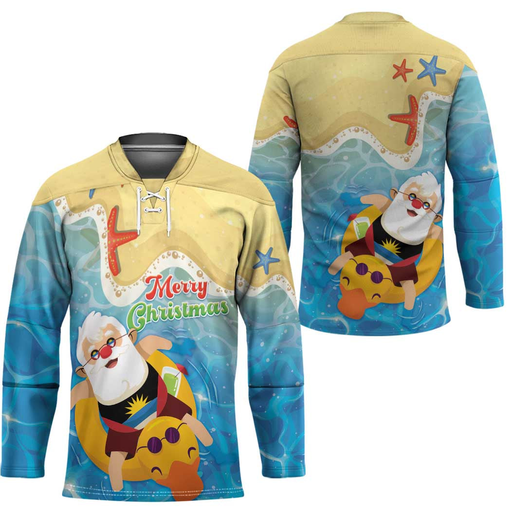 Antigua and Barbuda Christmas Hockey Jersey Chilling Santa - Wonder Print Shop