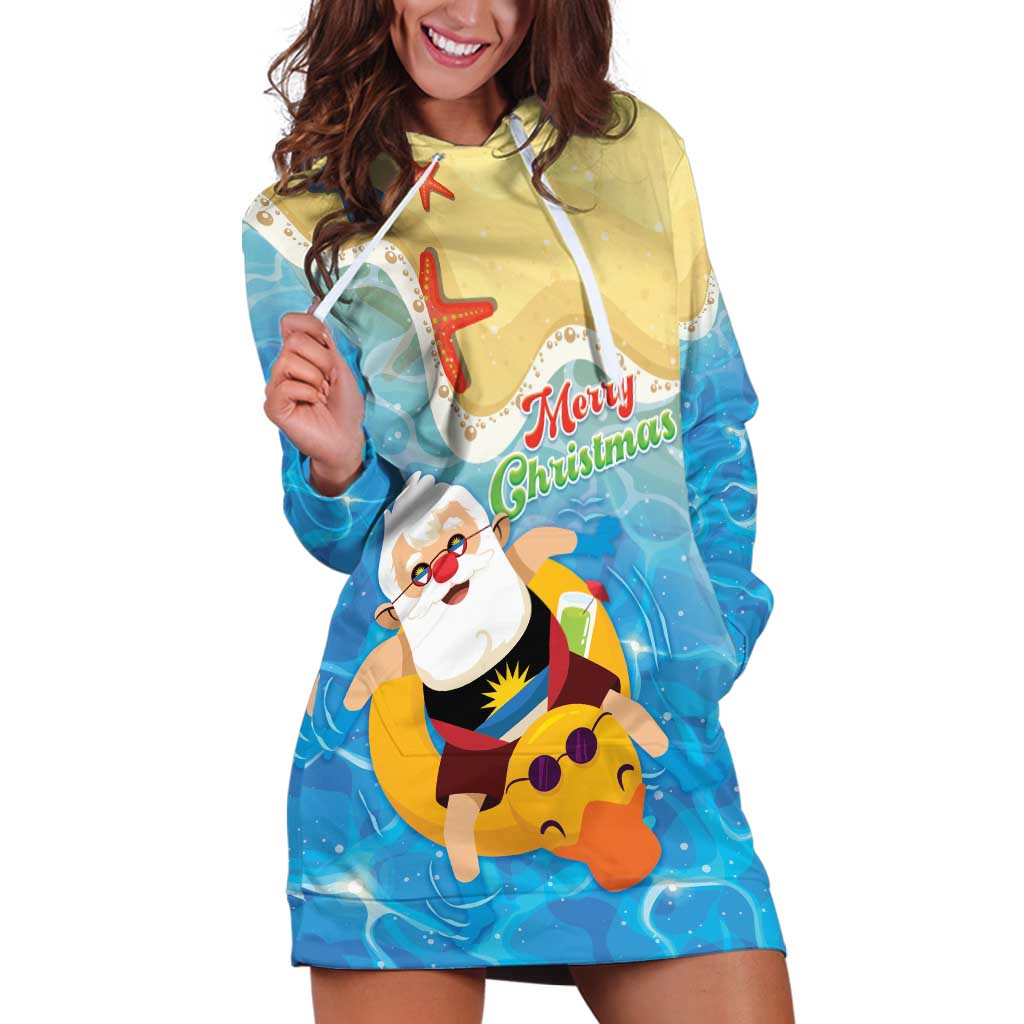 Antigua and Barbuda Christmas Hoodie Dress Chilling Santa - Wonder Print Shop
