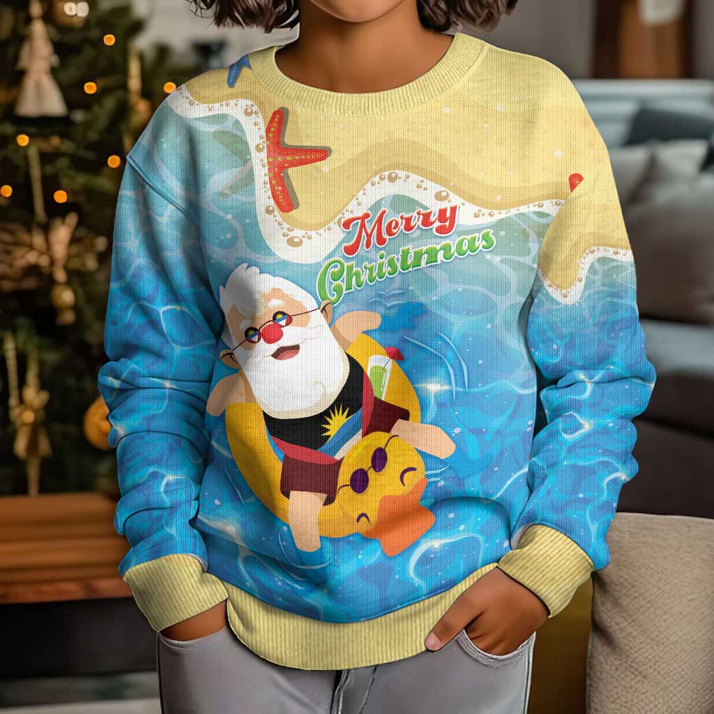 Antigua and Barbuda Christmas Kid Ugly Christmas Sweater Chilling Santa - Wonder Print Shop