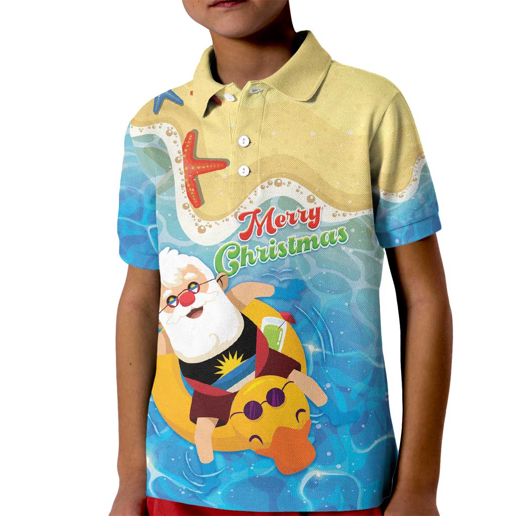 Antigua and Barbuda Christmas Kid Polo Shirt Chilling Santa - Wonder Print Shop