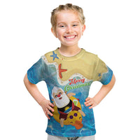 Antigua and Barbuda Christmas Kid T Shirt Chilling Santa - Wonder Print Shop