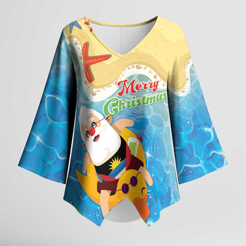 Antigua and Barbuda Christmas Kimono Sleeve Blouse Chilling Santa - Wonder Print Shop
