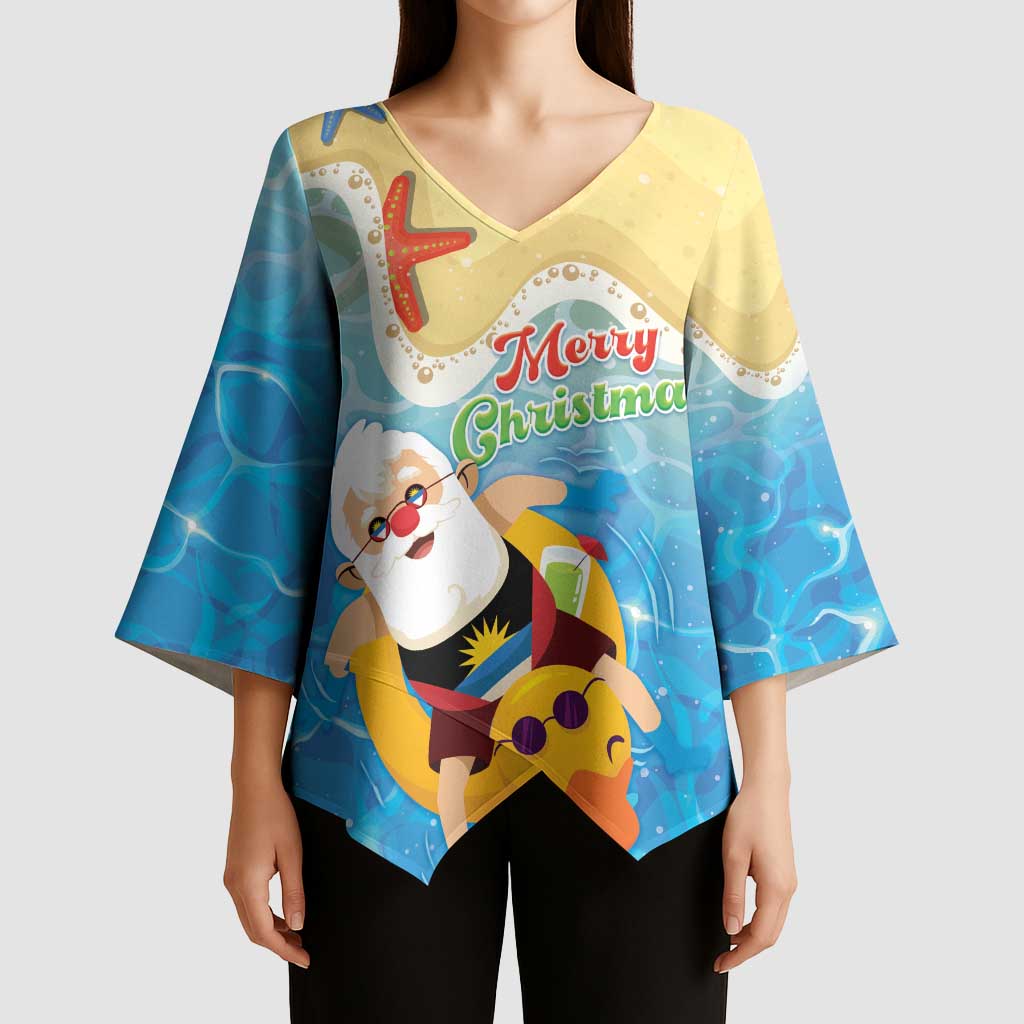 Antigua and Barbuda Christmas Kimono Sleeve Blouse Chilling Santa - Wonder Print Shop