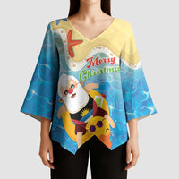 Antigua and Barbuda Christmas Kimono Sleeve Blouse Chilling Santa - Wonder Print Shop