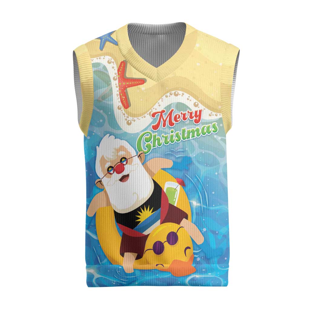Antigua and Barbuda Christmas Knitted V-Neck Vest Chilling Santa - Wonder Print Shop