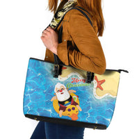 Antigua and Barbuda Christmas Leather Tote Bag Chilling Santa - Wonder Print Shop