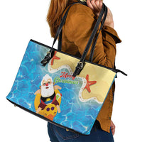 Antigua and Barbuda Christmas Leather Tote Bag Chilling Santa - Wonder Print Shop